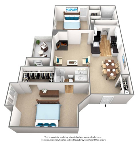 2 bedroom 2 bathroom floor plan  at Montclair Apartments, Silver Spring